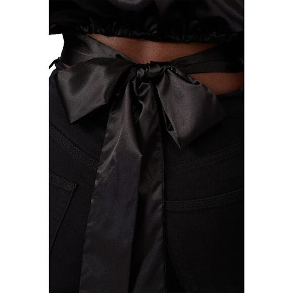 StyleStalker Luna Crop Top Satin One Shoulder Long Sleeve Tie Waist Black Medium - Picture 4 of 9